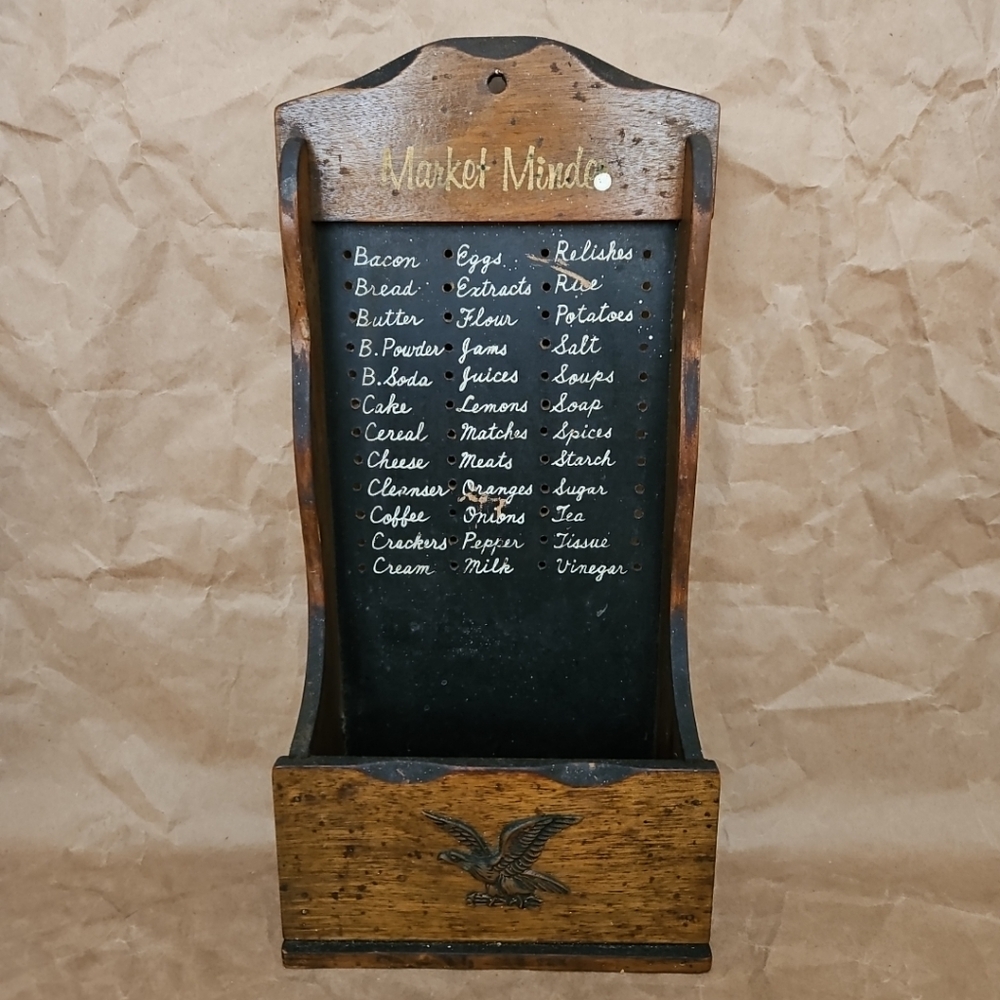 Vintage Wood Kitchen Decor Grocery List Peg Board Wall Mount Cottage Farmhouse